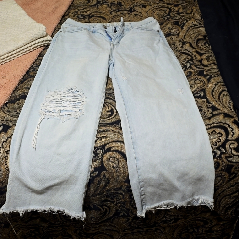 Rewash cropped wide leg distressed jean